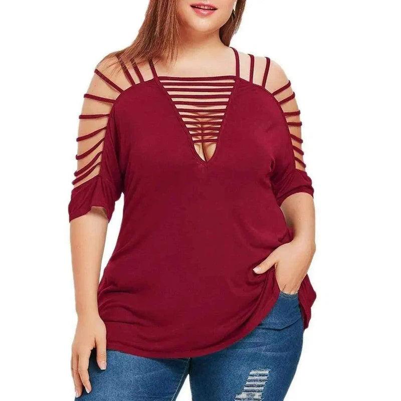 LOVEMI - Lovemi - Fashion Blouse Womens Plus Size Hollow Out V-Neck