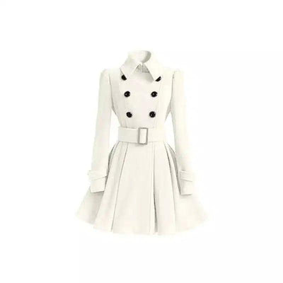 Fashion Slim Long Women's Woolen Coat-White-2