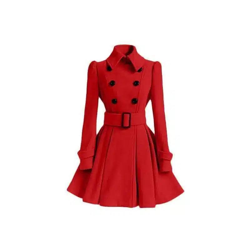 Fashion Slim Long Women's Woolen Coat-Red-4