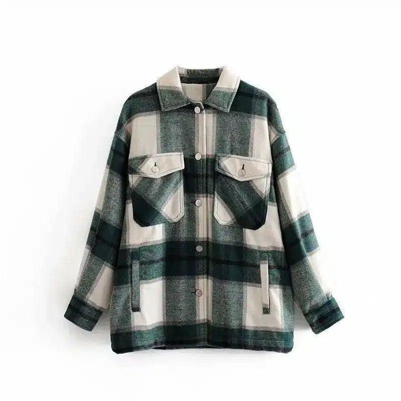 LOVEMI - Lovemi - Green plaid double pocket soft ni coat