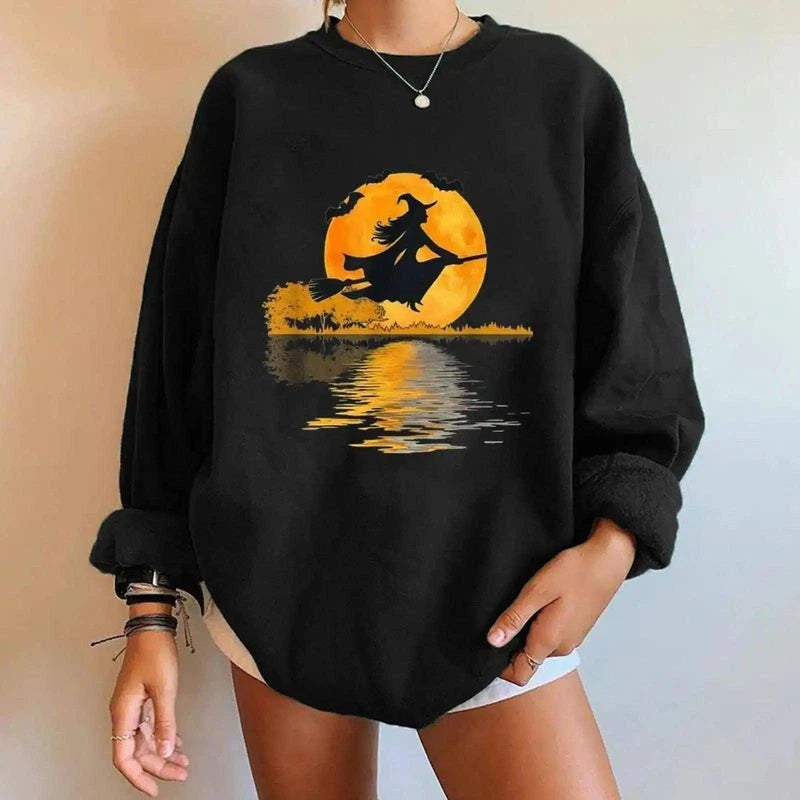 Halloween Themed Oversized Sweatshirt-Black-14