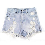 High Waist Ripped Denim Shorts-Lightblue-19