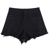 High Waist Ripped Denim Shorts-Black-22