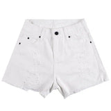 High Waist Ripped Denim Shorts-White-31