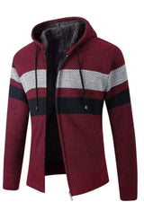 Hooded Color-Block Knitted Jacket-red-2