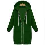 Hooded long-sleeved winter sweater women's jacket in a long-Green-12