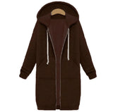 Hooded long-sleeved winter sweater women's jacket in a long-Coffee-6