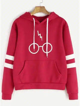 Hooded Pullover Sweatshirt with Graphic Design-Red-4