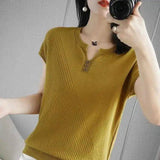 LOVEMI - Lovemi - Knitted Three-button Half-sleeved Pullover