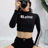 Stylish Women's Casual Crop Top Sweatshirt-Black-2