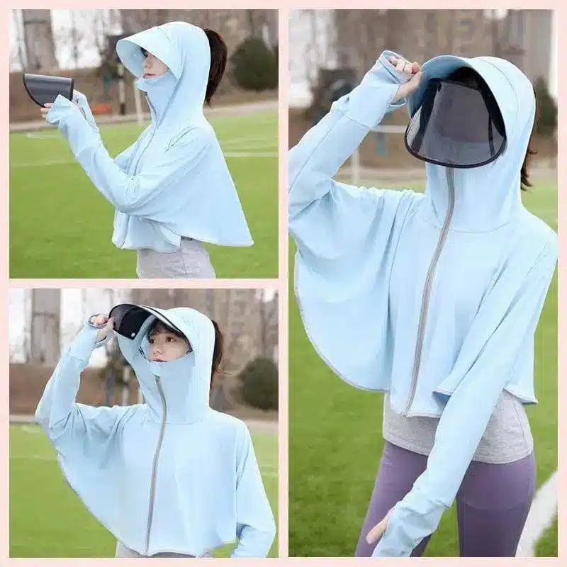 UV Protection Face Shield Hoodie for Outdoor Wear-Blue-2