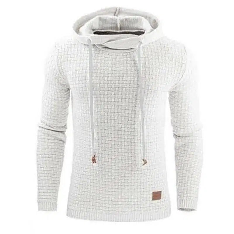 Long Sleeve Warm Hooded Sports Jacquard Sweatshirt-White-3