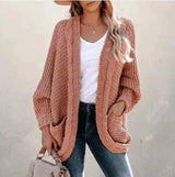 Women's Long Knit Cardigan with Pockets-Leather Pink-3