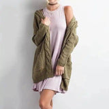 Women's Long Knit Cardigan with Pockets-Army green-4