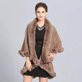 LOVEMI - Lovemi - Loose Fox Fur Collar Double-layer Knitted Shawl