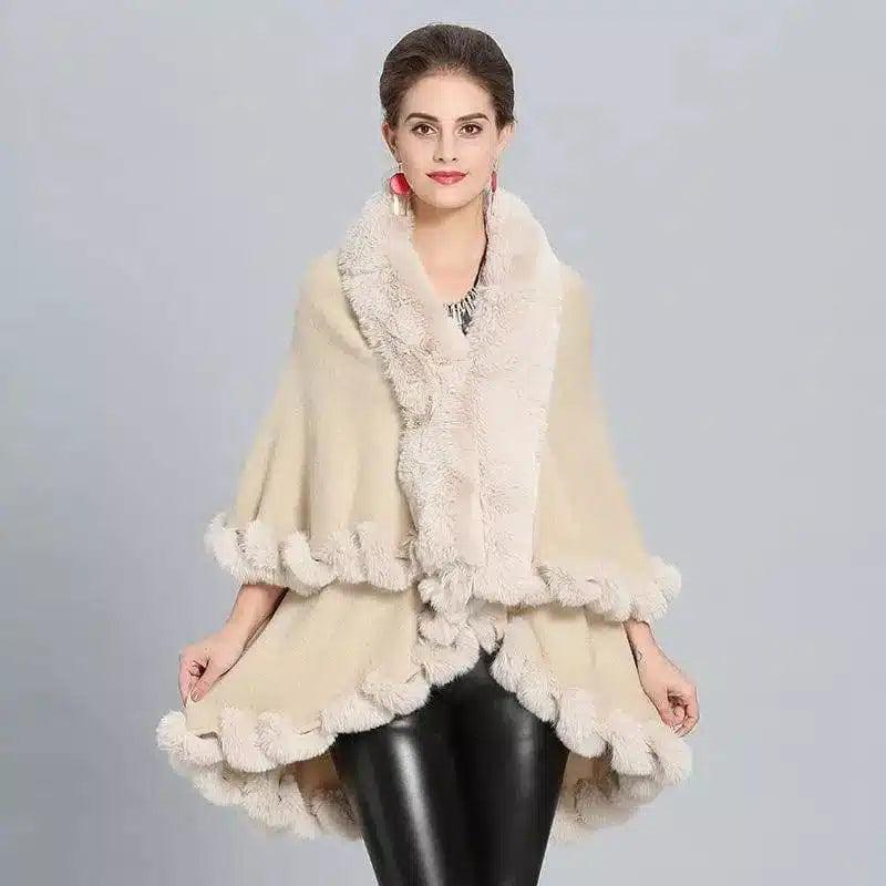 LOVEMI - Lovemi - Loose Fox Fur Collar Double-layer Knitted Shawl