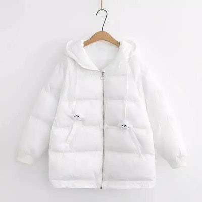 Loose Hooded Cotton Jacket Student Cotton Jacket-White-2