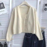 Loose Single-breasted V-neck Long-sleeved Knit Cardigan Is-Apricot-2