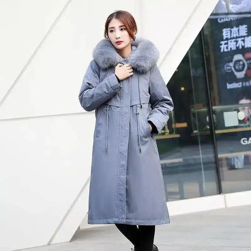 Winter Coat with Fur Trim Hood-Blue-2