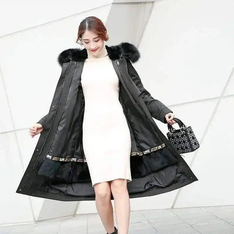 Winter Coat with Fur Trim Hood-Black-5