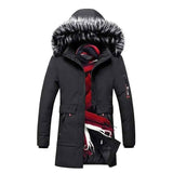 Men's fur collar hooded down jacket-BlackD-2