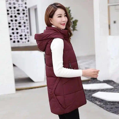 Mid-length down cotton vest-Wine red-1