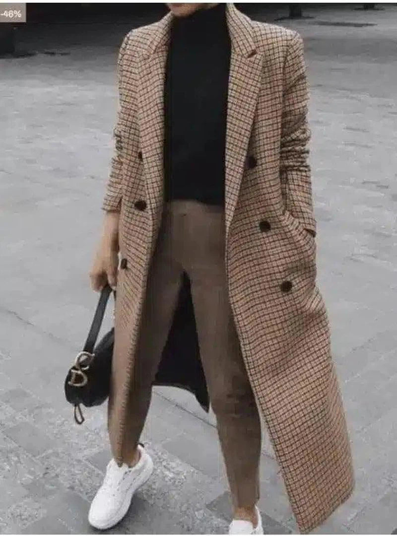 Stylish Long Check Coat for Every Occasion-picture color-1