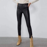 Mid-rise faux leather leggings-Black-2