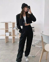 Womens Casual Blazer & High-Waist Trousers Set-1