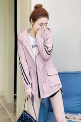 Women's Hooded Casual Jacket with Pockets-Pink-4