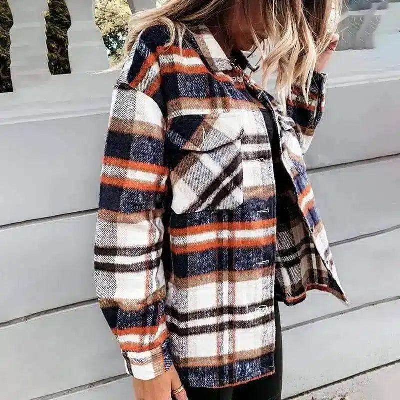 LOVEMI - Lovemi - Plaid Long-Sleeved Cardigan Single-Breasted Casual