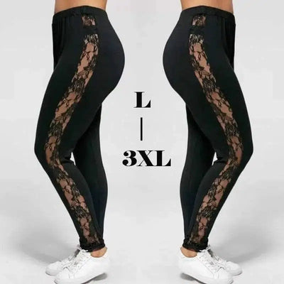 Plus Size Women Holllow Out Lace Leggings-1