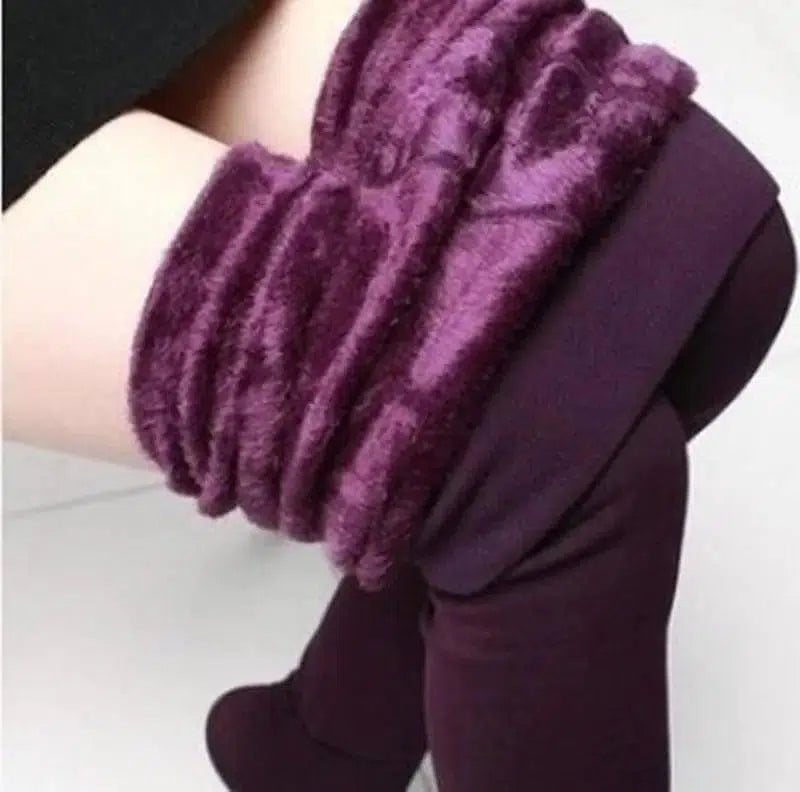 Plus velvet pearl velvet warm leggings-Purple-1