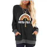 Women's Long Sleeve Graphic Pullover Sweater-Black-6