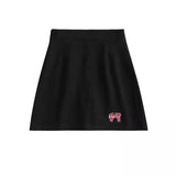 Women's Polo Shirt and Skirt Set with Bow Detail-Black skirt-3