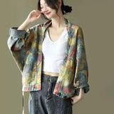 LOVEMI - Lovemi - Printed Denim Short Jacket Ladies Loose Bat Sleeve