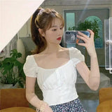 Puff short sleeve waist shirt-White-1