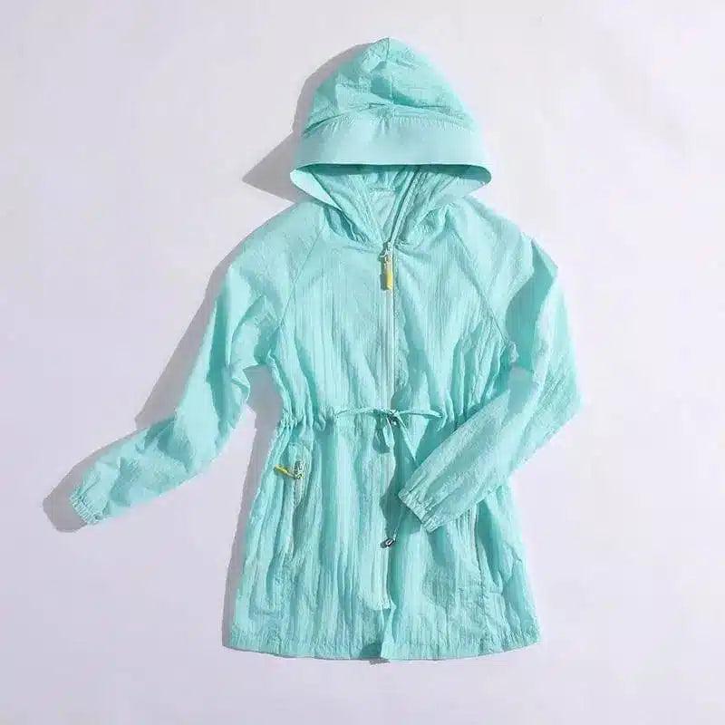 Pure colour cap zipper single long sleeve thin mid-long-Green-3