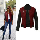 Women's Zippered Slim-Fit Fashion Jacket-Wine red-1