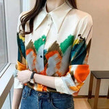 Women's Long Sleeve Printed Silk Blouse-1