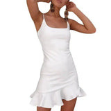 Ruffles Trumpet Dress Women Sleeveless Spaghetti Strap-white-14