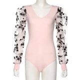 LOVEMI - Lovemi - Sexy V-neck floral mesh splicing bottoming shirt