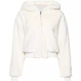 Short plush coat loose hooded top-White-2