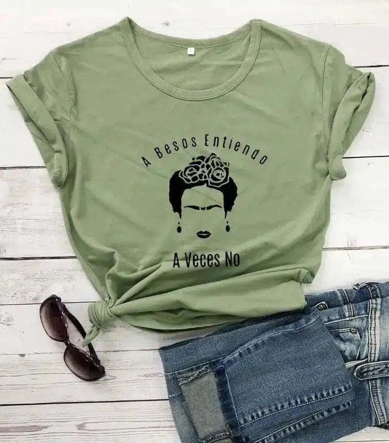 Graphic Tee with Inspirational Quote and Iconic Hairdo-Green-4