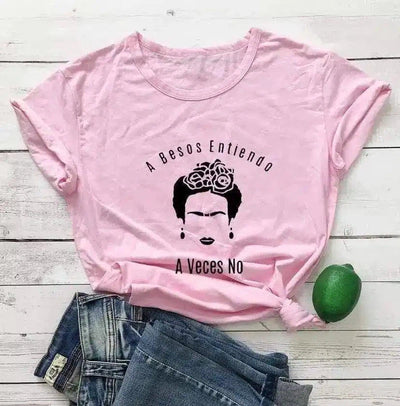 Graphic Tee with Inspirational Quote and Iconic Hairdo-Pink-7