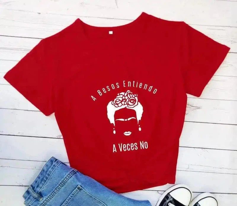 Graphic Tee with Inspirational Quote and Iconic Hairdo-Red-9