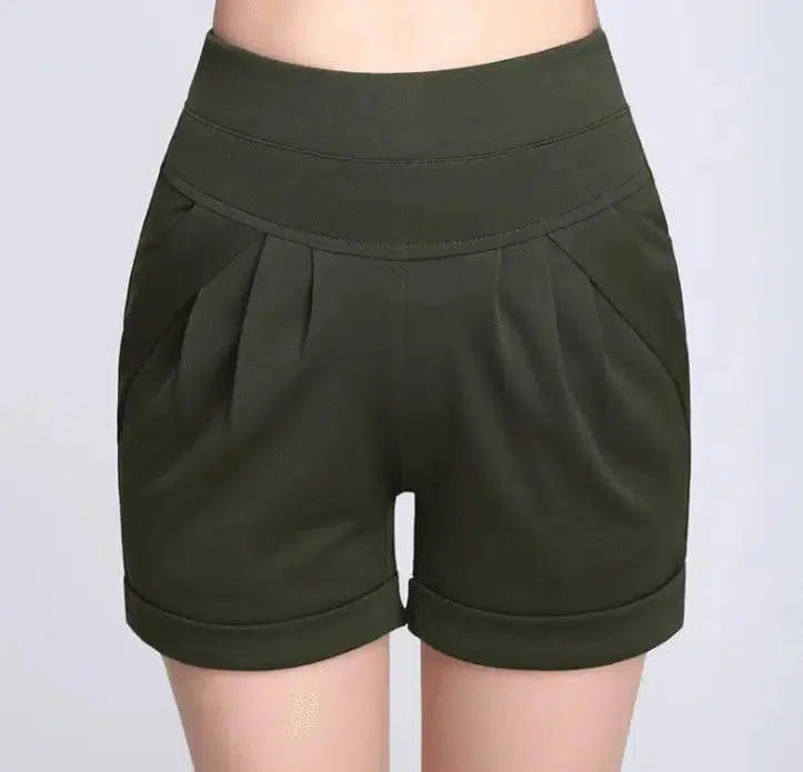 Shorts Chiffon Women Cotton Casual-ArmyGreen-14