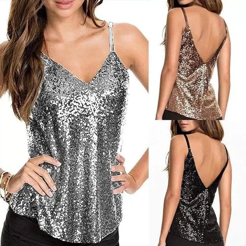 Women's Sequined Spaghetti Strap Tank Top-1