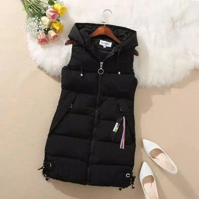 Hooded Sleeveless Puffer Vest for Women-Black-3