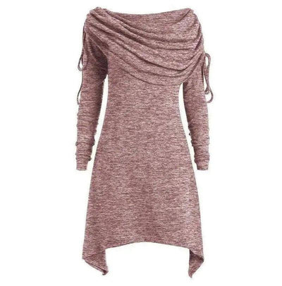 Women's Long Sleeve Asymmetrical Dress-Pink-7